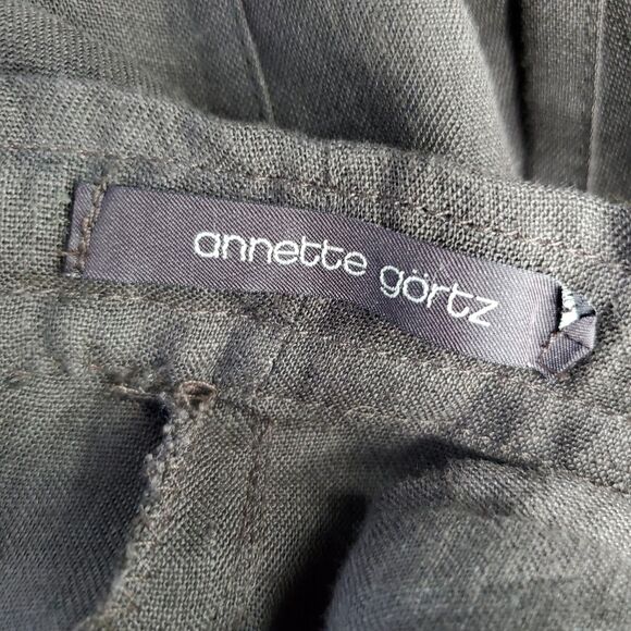 New Annette Gortz Livio Wide Leg Pants Brown 100% Linen Roll Tab Size EU 40 - Picture 4 of 5